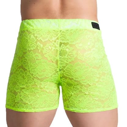 Neon green floral lace menâ€™s briefs gigo paradise yellow hotshort with delicate intricate lace detailing