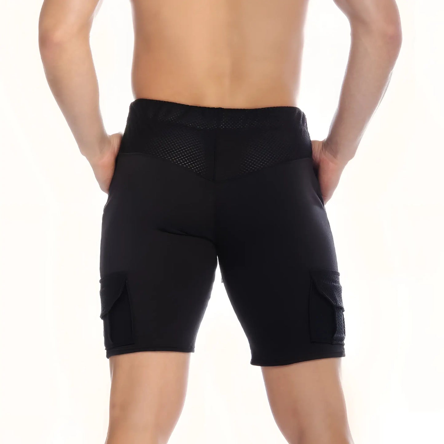 Black athletic shorts gigo pocket black short with mesh panels at the back and side pockets for ventilation and storage