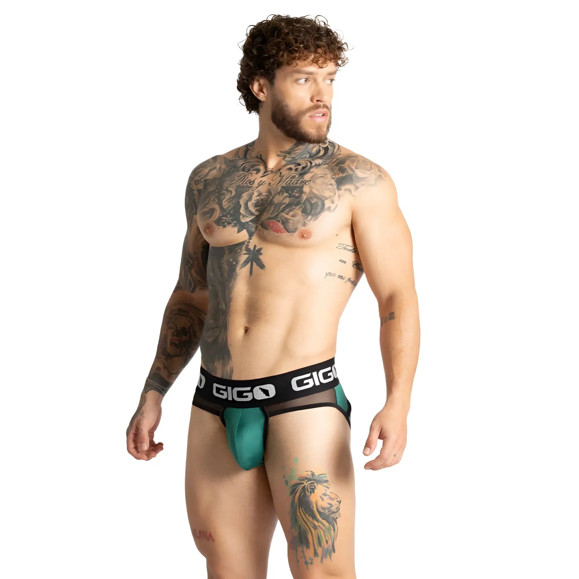Teal and black gigo purity green brief jock with breathable mesh waistband for active comfort