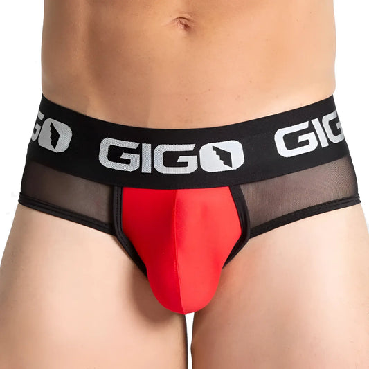Gigo purity red brief menâ€™s red and black briefs with mesh panel showcasing front design