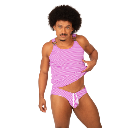 Gigo rank purple tank vibrant purple and white striped tank top with matching briefs featuring a playful design