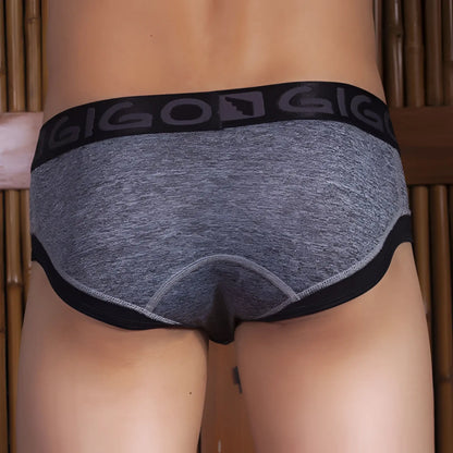 Gigo rocks grey brief underwear size l in gray heathered fabric with black elastic waistband and subtle gigi logo