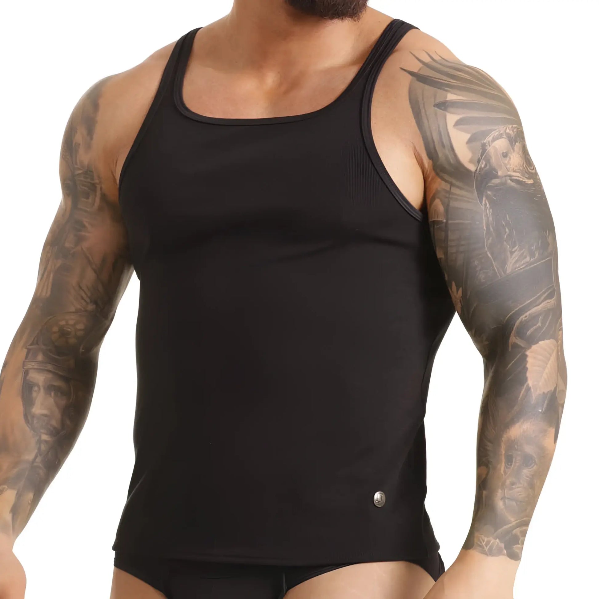 Gigo Scanaling black ribbed tank top with square neckline and thin straps made from soft fabric