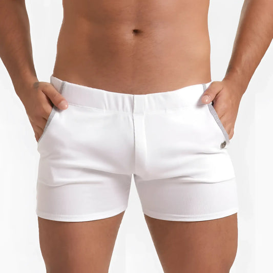 Gigo Scanaling white athletic shorts with gray trim and sleek modern design for performance and comfort