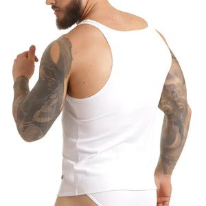 White ribbed tank top from gigo scanaling featuring a sleeveless design and comfortable cotton material