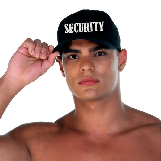Black Gigo security baseball cap with white embroidered security lettering ideal for professional use