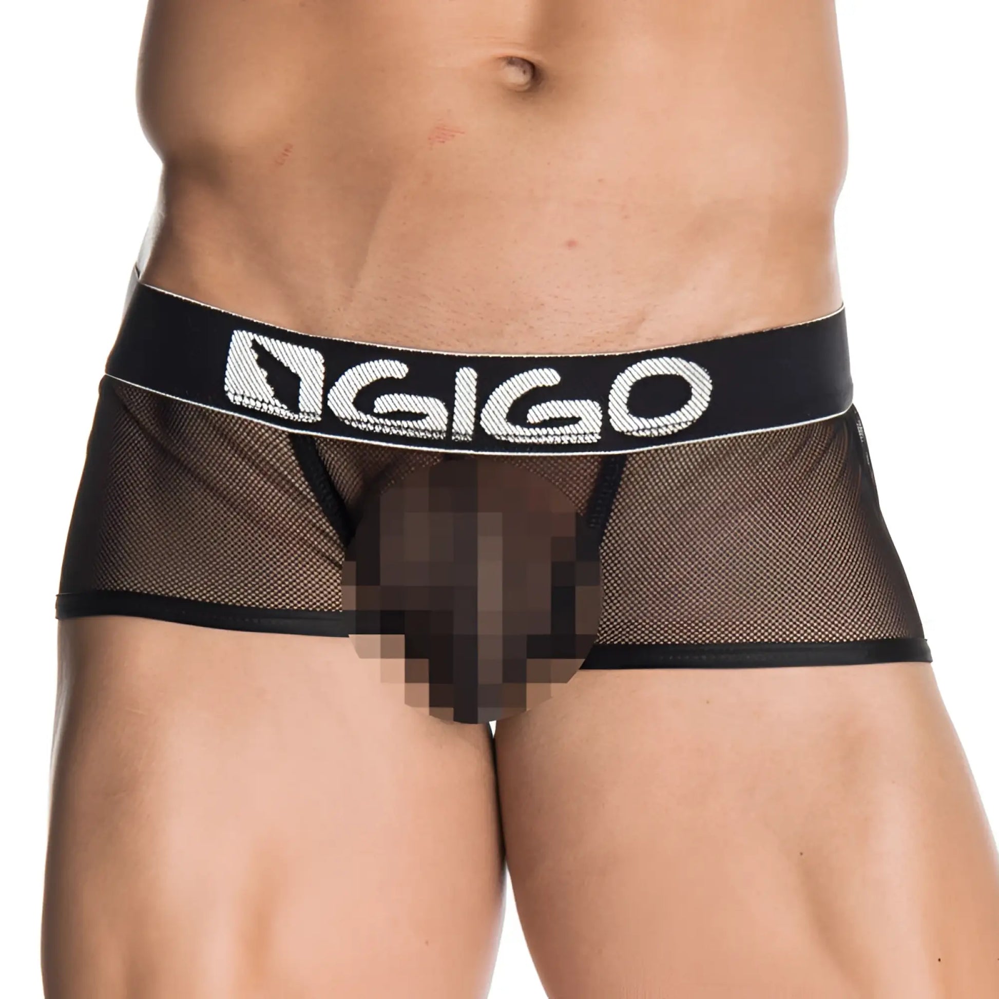 Black mesh briefs with bold white gigo logo on waistband gigo shadow black short boxer underwear size xl