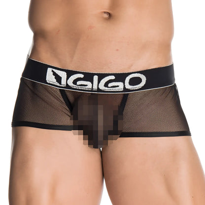 Black mesh briefs with bold white gigo logo on waistband gigo shadow black short boxer underwear size xl