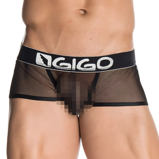 Black mesh briefs with bold white gigo logo on waistband gigo shadow black short boxer underwear size xl