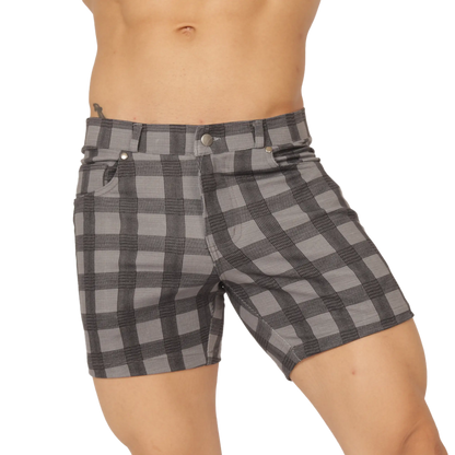 Gigo social gray short gray and black plaid shorts with button closure for casual wear