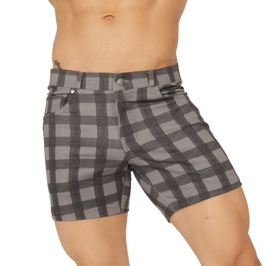 Gigo social gray short gray and black plaid shorts with button closure for casual wear