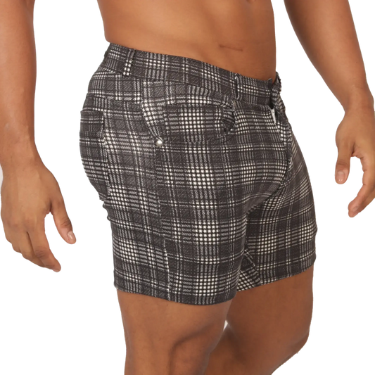 Gigo social gray square short black and white plaid tailored fit menâ€™s shorts ideal for casual wear