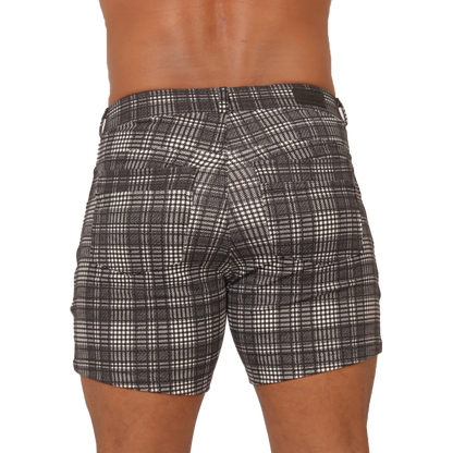 Gigo social gray square short black and white plaid shorts with classic checkered pattern for casual wear