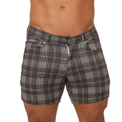 Gigo social gray square short black and white plaid shorts with classic button closure perfect for casual wear
