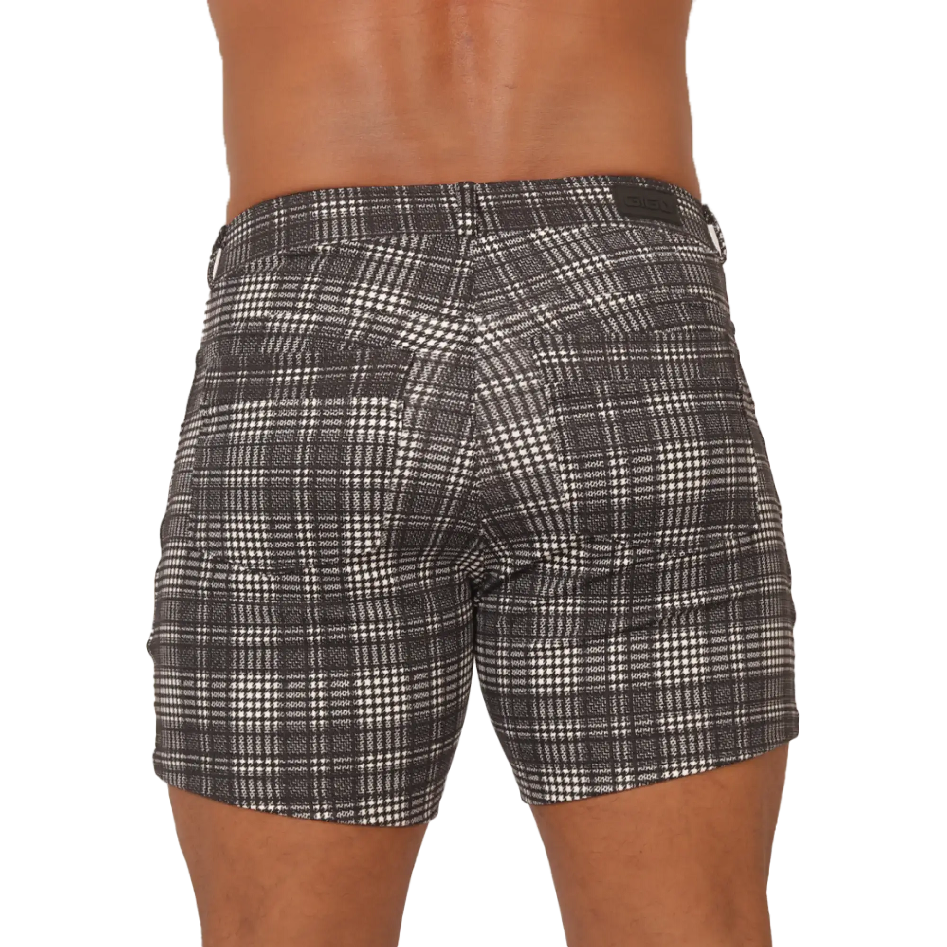 Gigo social gray square short black and white plaid shorts with classic checkered pattern for casual wear