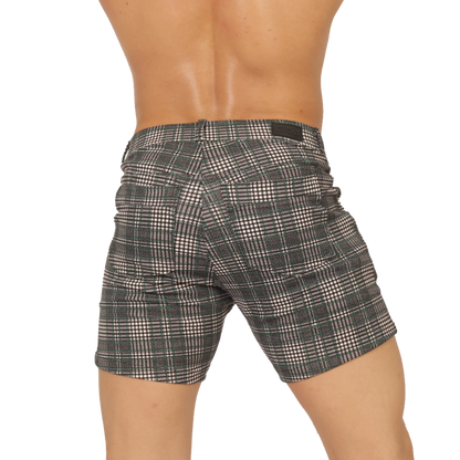Black and white plaid tailored fit shorts from gigo social green short collection ideal for casual wear