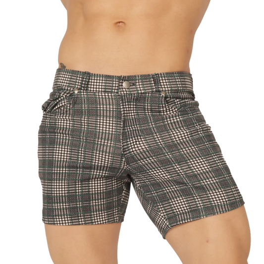 Dark green and white plaid gigo social green short with button closure made of comfortable fabric for casual wear