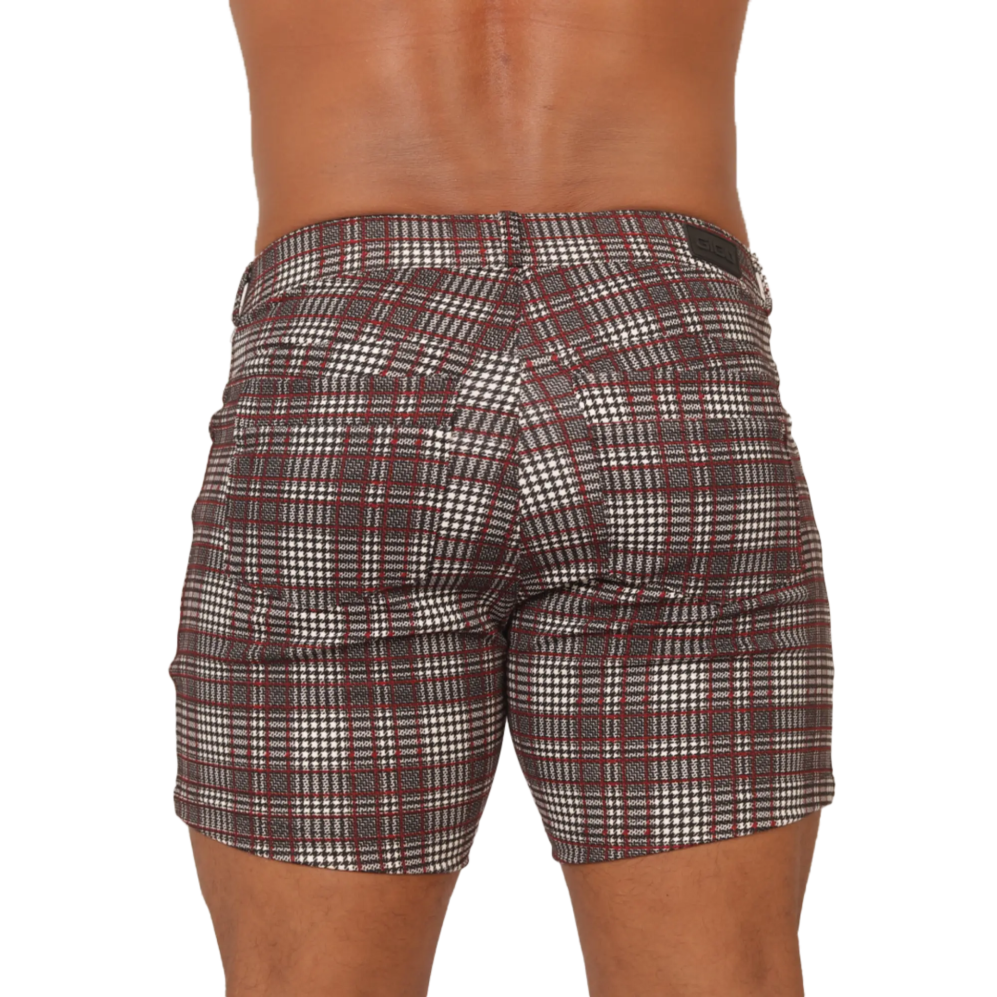 Gigo Social Red Short plaid-patterned menâ€™s shorts in maroon white and dark gray perfect for casual wear