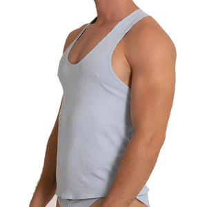 Light blue ribbed cotton tank top with deep v-neckline from Gigo soft blue tank collection
