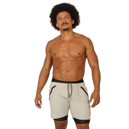 Gigo sporty gray short light gray athletic shorts with black trim and drawstring waistband for active wear