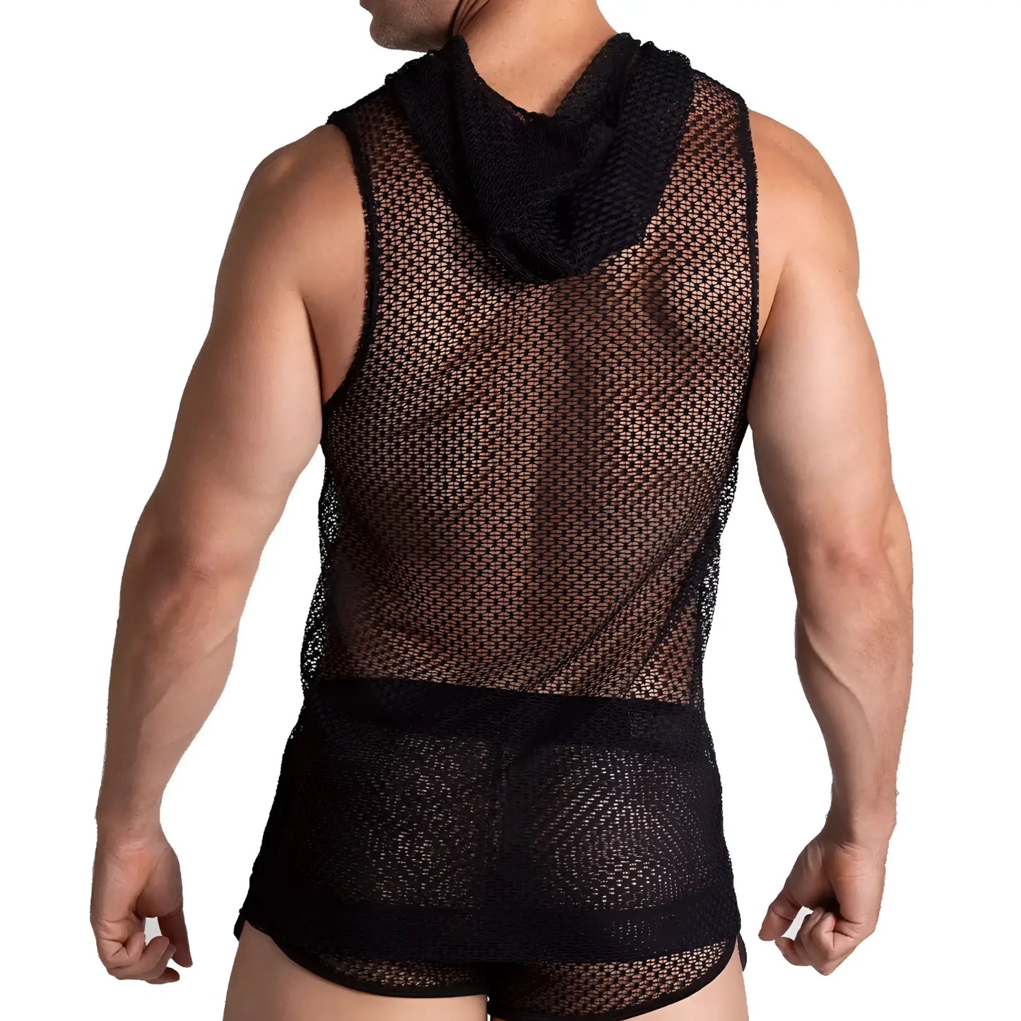 Black mesh Gigo Striking hoody tshirt tank top with a snug fit and reinforced waistband