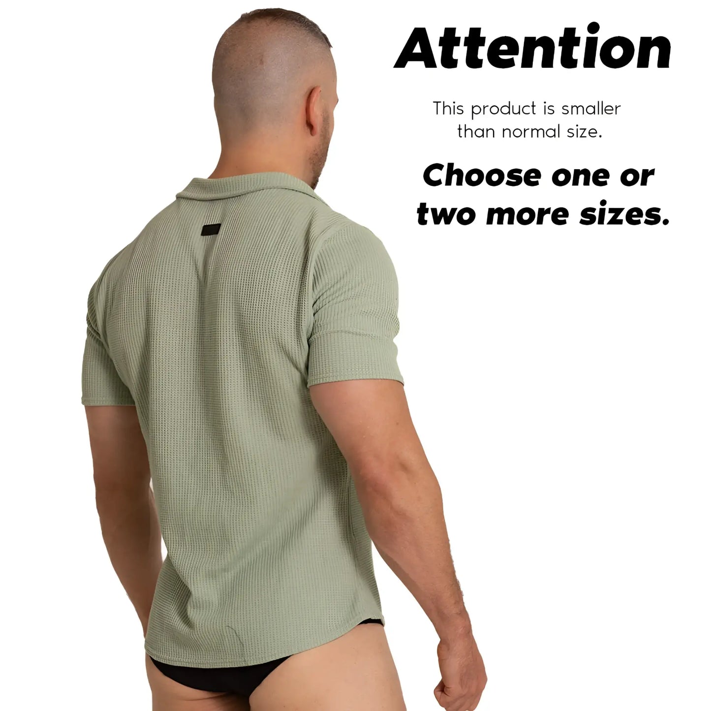 Olive green waffle-knit short-sleeved polo shirt made from breathable tissue fabric for casual wear