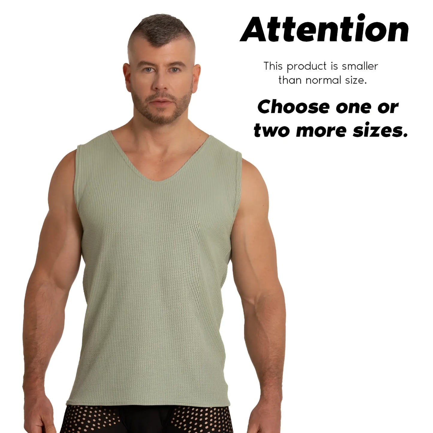A menâ€™s olive green ribbed knit sleeveless tank top from Gigo Tissue Green Tank collection