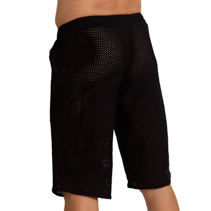 Black mesh gigo tramell short with breathable perforated design for lightweight comfort and ventilation