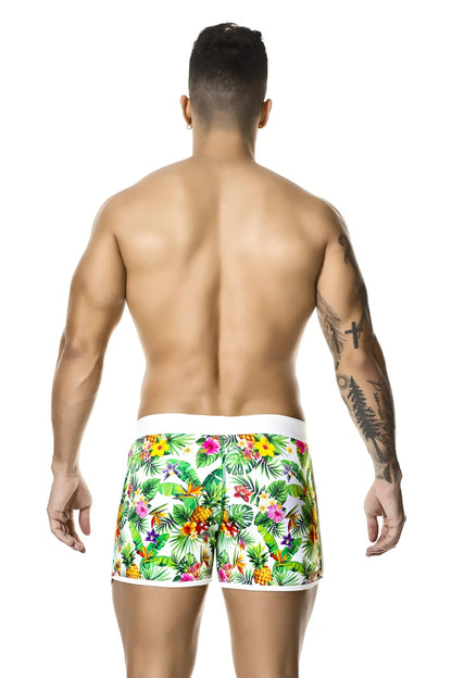 Gigo tropic shorts B29003 size M vibrant tropical print swim trunks with white trim featuring pineapples flowers and leaves