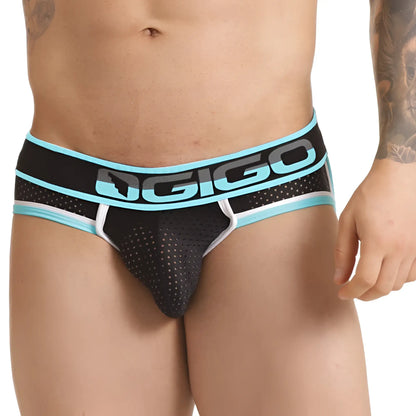 Black and teal mesh gigo versatil blue brief jockstrap with bold logo waistband for versatile support and style