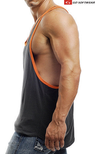 Go Softwear Active LA Wash Y Back Muscle Tank Top T-Shirt Anthrazit/Orange 4745 Größe L