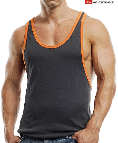 Go Softwear Active LA Wash Y Back Muscle Tank Top T-Shirt Anthrazit/Orange 4745 Größe L