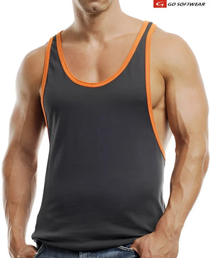 Dark gray charcoal go softwear active l a wash y back muscle tank top with orange trim size large