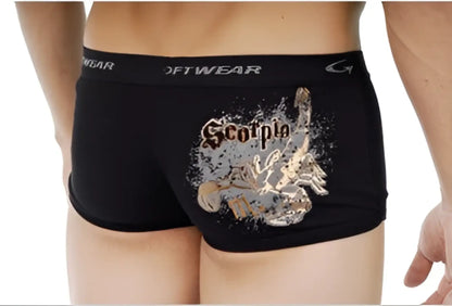 Go softwear astrology retro black boxer briefs with silver and gold scorpion design and scorpio embroidery size m