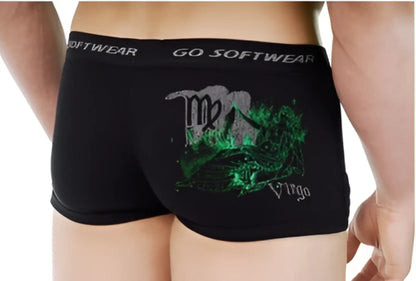 Go Softwear astrology retro shorts black featuring green embroidered Virgo zodiac sign and Virgo print size M