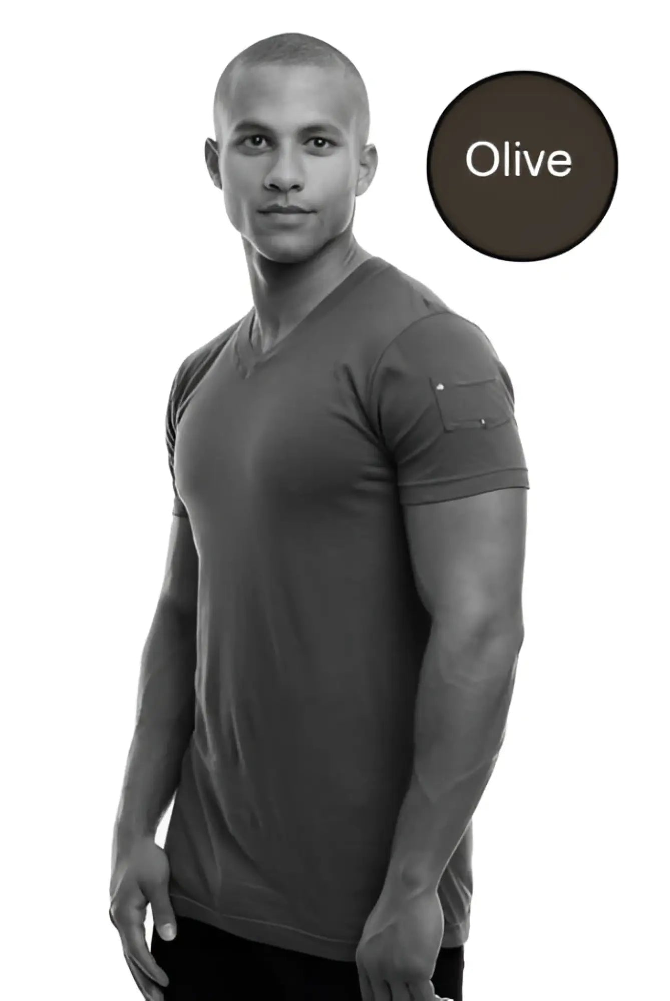Go softwear pocket v neck short sleeved t shirt olive 4618 size m with small patch pocket on left sleeve
