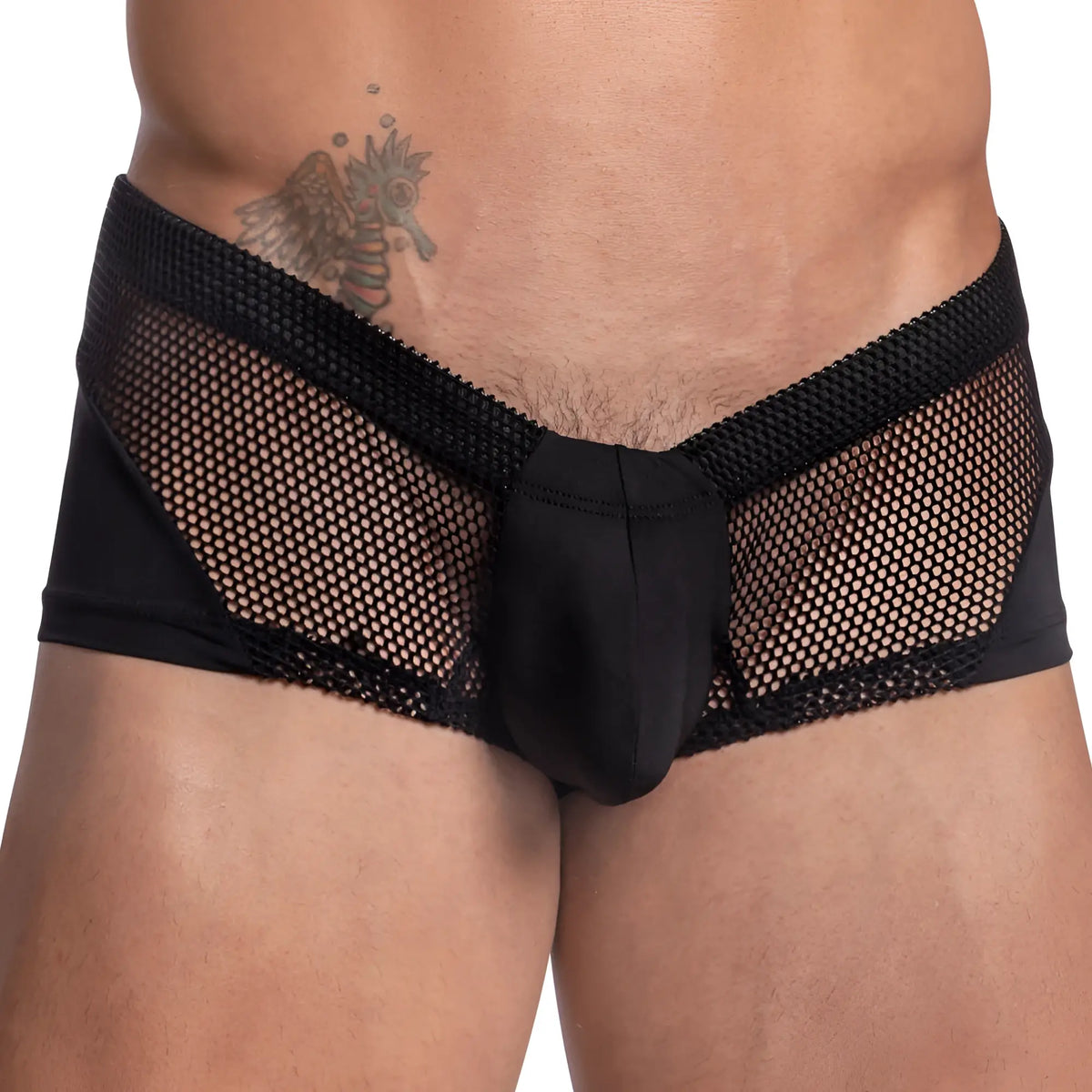 Good devil gdg014 boxer trunk black mesh briefs with solid fabric pouch and elastic waistband for comfort and support
