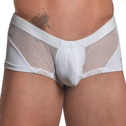 Good devil gdg014 boxer trunk white mesh briefs with lace trim and solid front panel for comfortable wear