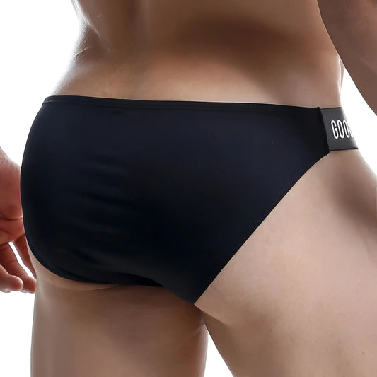 Black good devil gdi019 bikini brief with subtle white logo waistband and comfortable stretch fabric