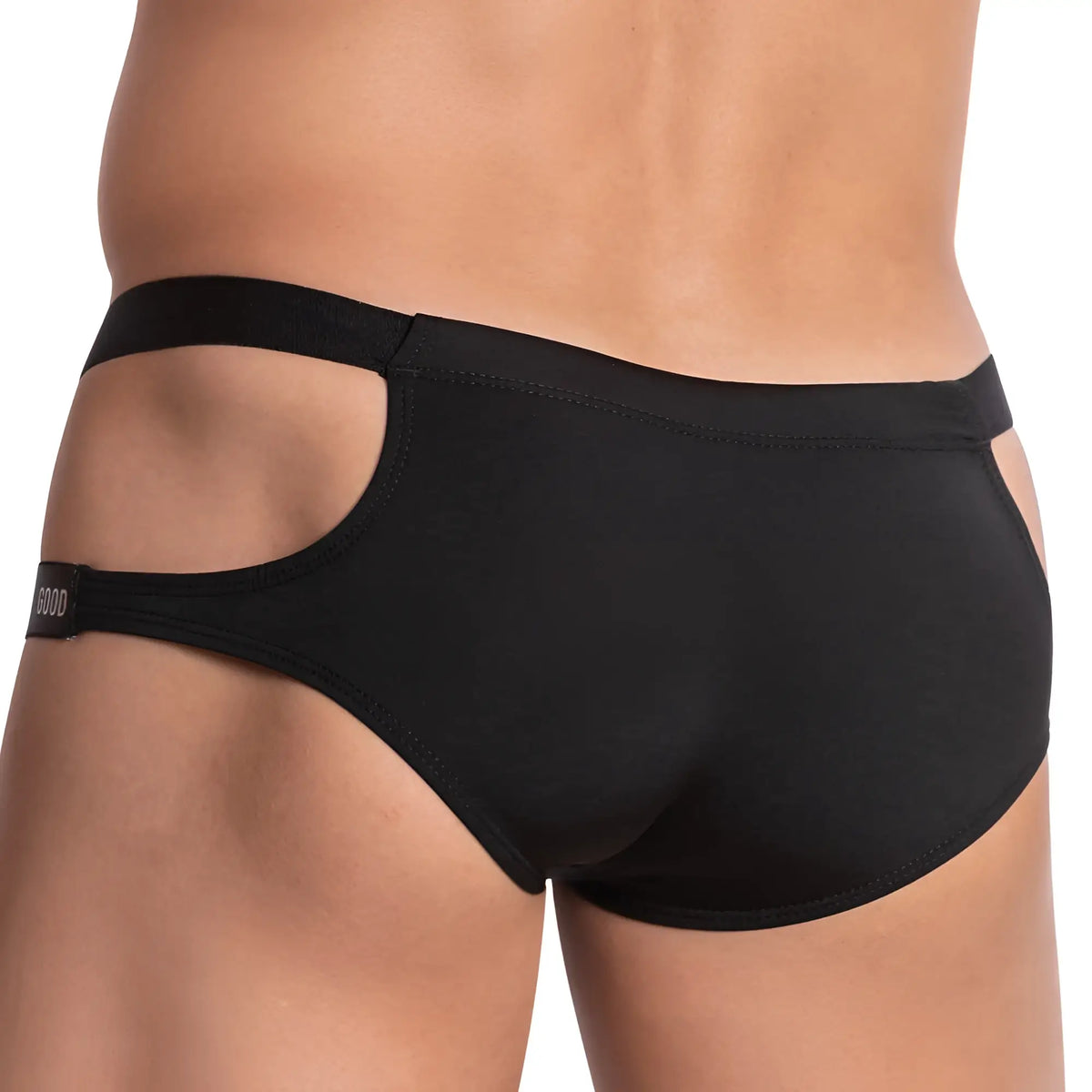 Black Good Devil GDI023 briefs with smooth fabric and distinctive side cutouts in a sleek, form-fitting design