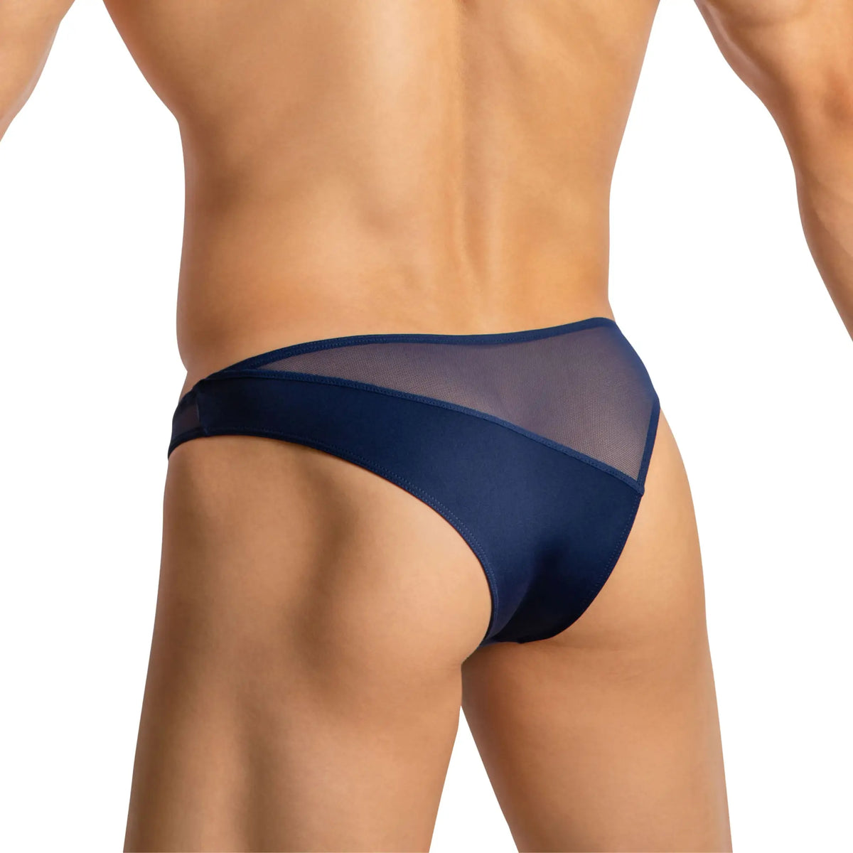 Navy blue Good Devil GDJ019 brief made of mesh and solid fabric showcasing breathable performance underwear