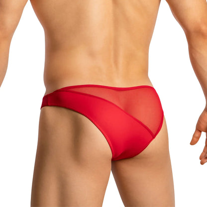 Good devil gdj019 brief red mesh briefs with solid red waistband and side panels for men