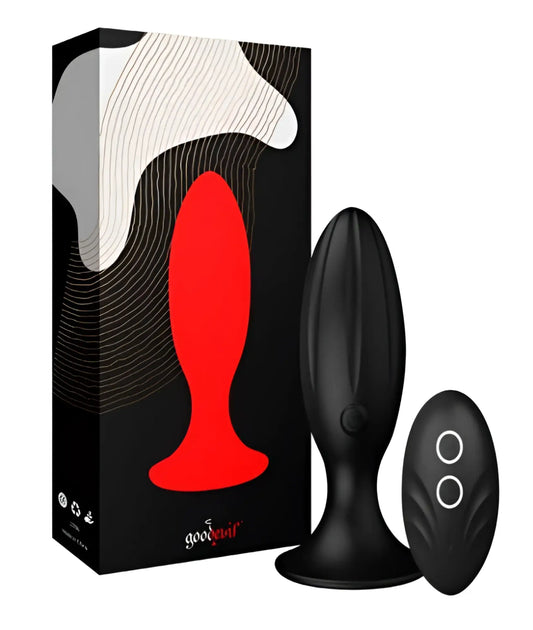 Black goodvibes brand remote-controlled anal plug with sleek ergonomic design and smooth surface for discreet use