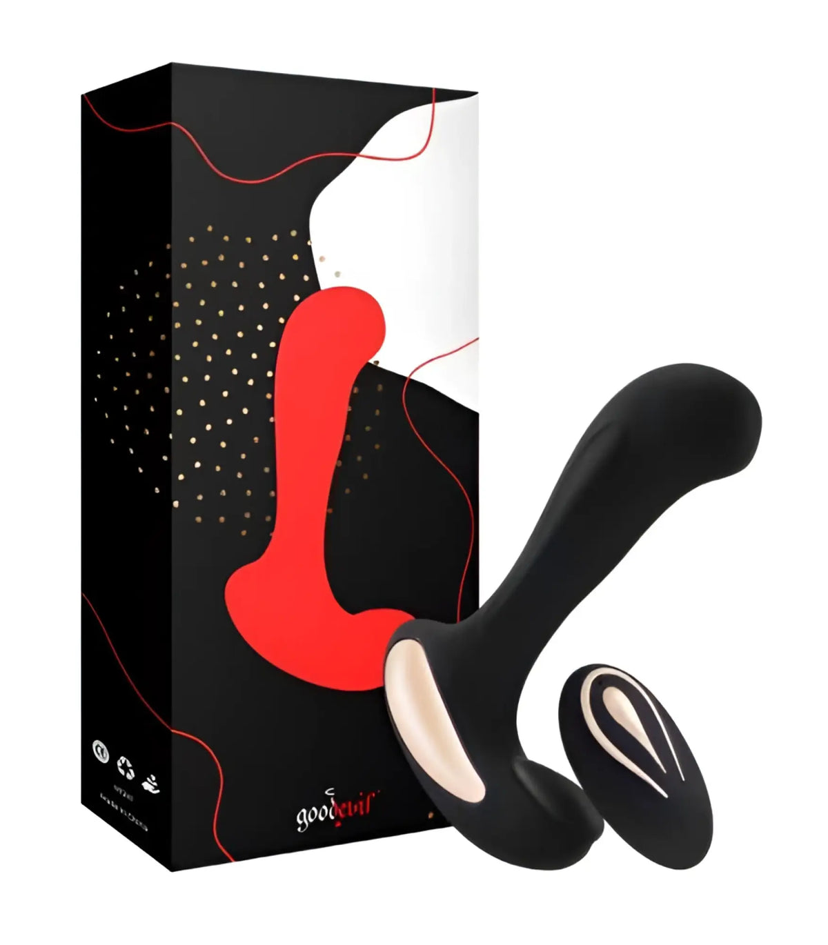 Black silicone goodvibes adult toy with beige accent and matching remote control good devil gdm1241 accessory