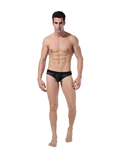 Black mesh briefs with solid black waistband from goodfellas underwear sheer thong gf001 size xl showing front view