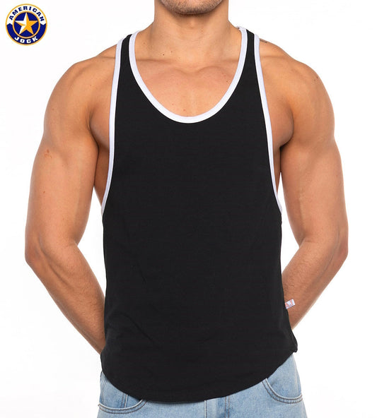 AMERICAN JOCK 8566 Herren-Basic Bodybuilder Tanktop – Schwarz/Weiß