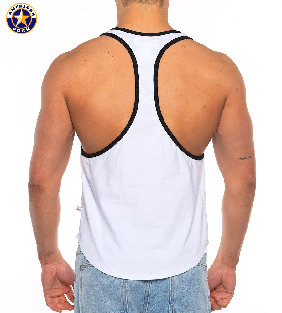 AMERICAN JOCK 8566 Herren-Basic Bodybuilder-Tanktop – Weiß/Schwarz