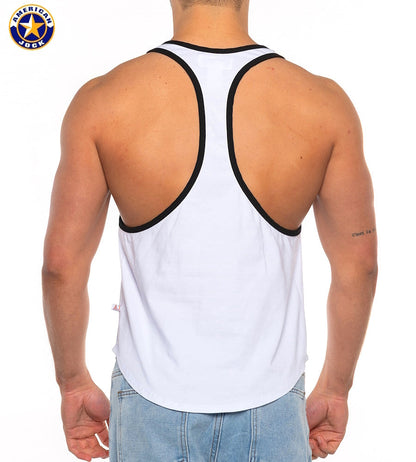 AMERICAN JOCK 8566 Herren-Basic Bodybuilder-Tanktop – Weiß/Schwarz