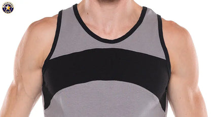 Men's tank top in platinum gray with black accents featuring a sporty design and comfortable fit by AMERICAN JOCK