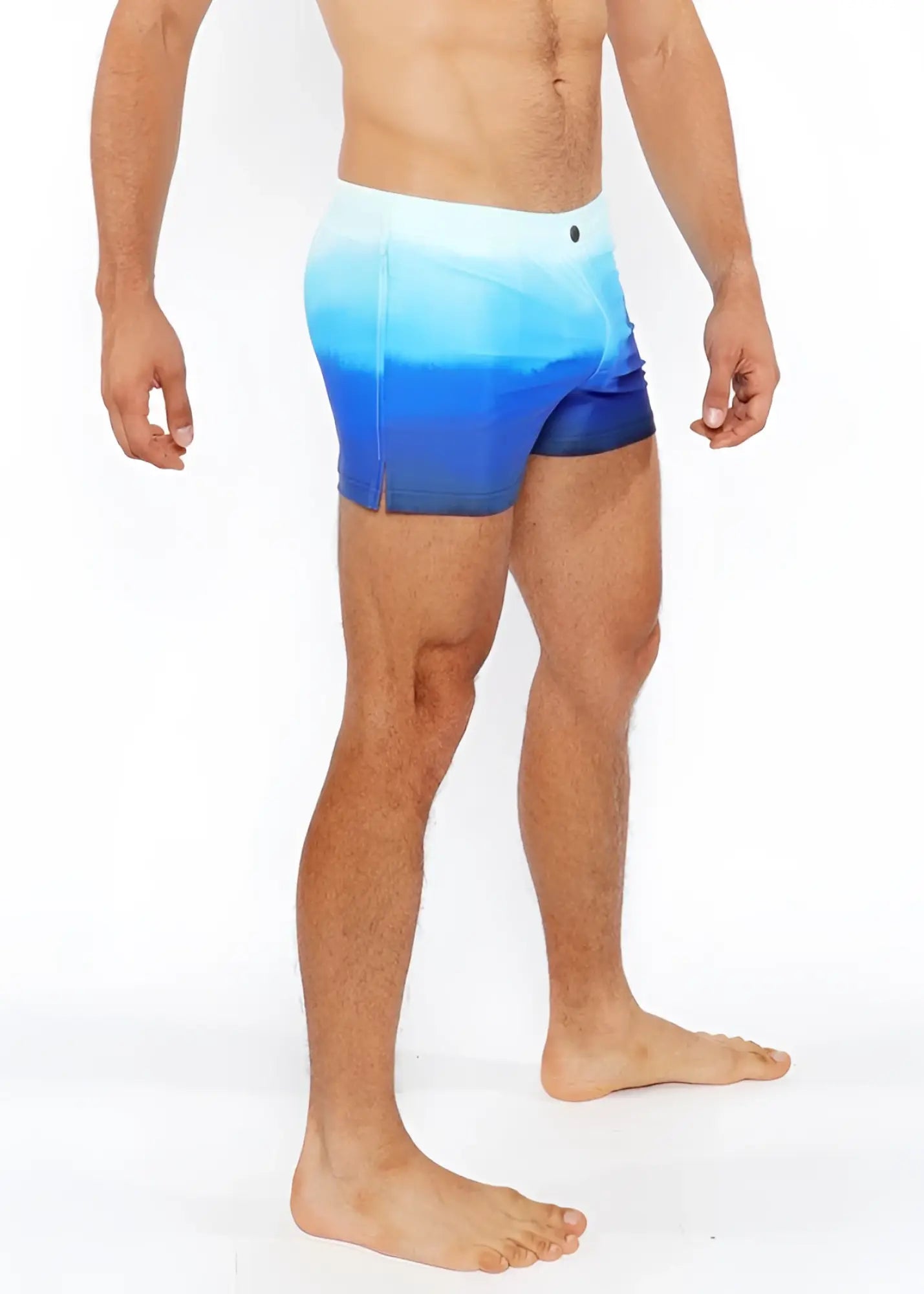 Blue gradient printed swim shorts with a smooth seamless design ideal for comfortable beach and pool wear